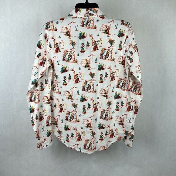 Cruel Denim Snap Button Up Shirt Latin City Print White Sz S CTW7295007 - Picture 4 of 6